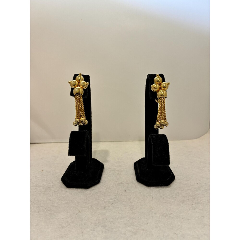 Vintage Signed Hobé Gold Tone Ball Cluster Cascade Chain Tassel Clip On Earrings